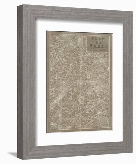 Blueprint Map Paris Taupe-Sue Schlabach-Framed Art Print