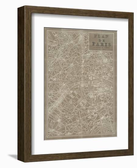 Blueprint Map Paris Taupe-Sue Schlabach-Framed Art Print