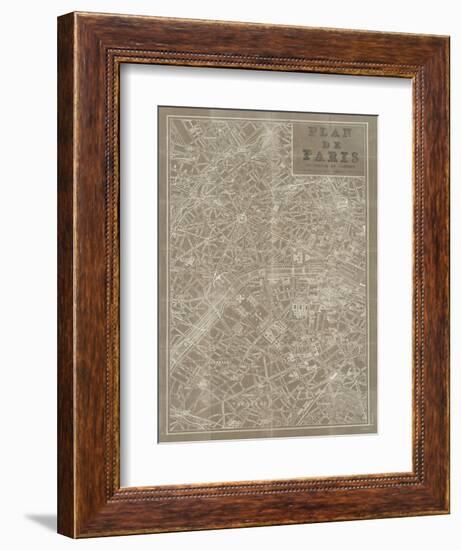 Blueprint Map Paris Taupe-Sue Schlabach-Framed Art Print