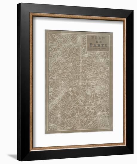 Blueprint Map Paris Taupe-Sue Schlabach-Framed Art Print