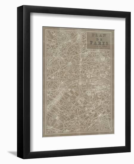 Blueprint Map Paris Taupe-Sue Schlabach-Framed Art Print