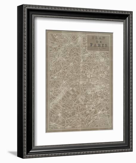 Blueprint Map Paris Taupe-Sue Schlabach-Framed Art Print