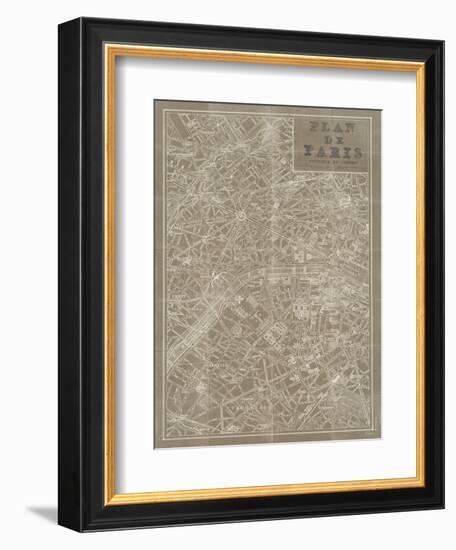 Blueprint Map Paris Taupe-Sue Schlabach-Framed Art Print