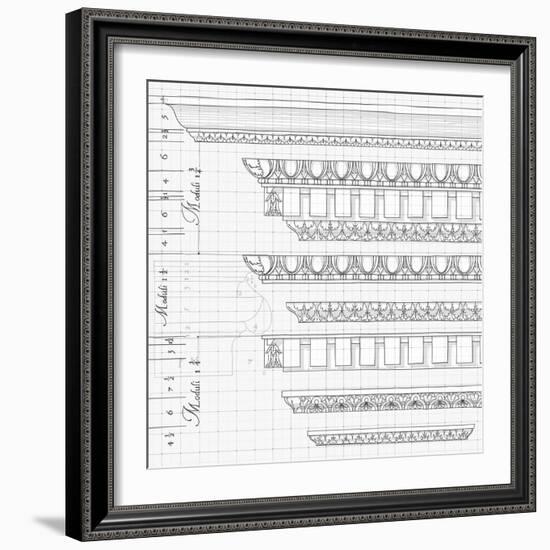 Blueprint - Vintage Ornaments - Hand Draw Sketch Based "The Five Orders of Architecture"--Vladimir--Framed Art Print