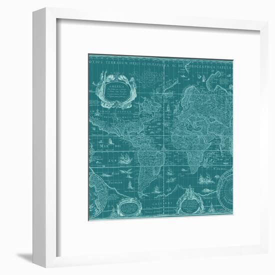 Blueprint World Map, Teal-Willem Blaeu-Framed Art Print