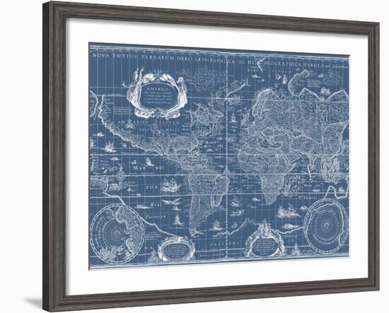 Blueprint World Map-Willem Blaeu-Framed Art Print