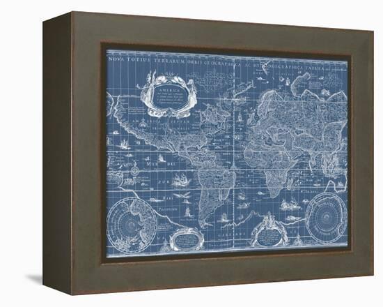 Blueprint World Map-Willem Blaeu-Framed Stretched Canvas