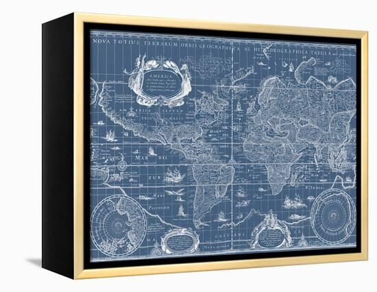 Blueprint World Map-Willem Blaeu-Framed Stretched Canvas