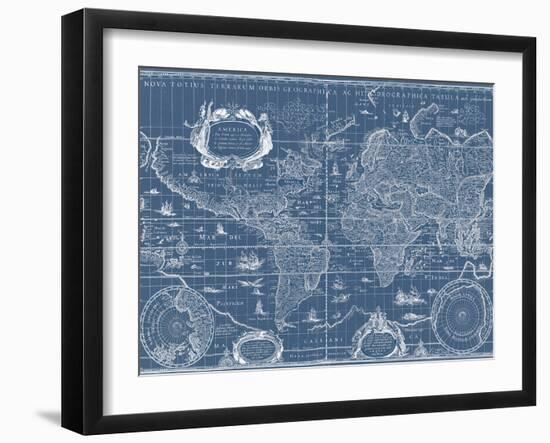 Blueprint World Map-Willem Blaeu-Framed Art Print