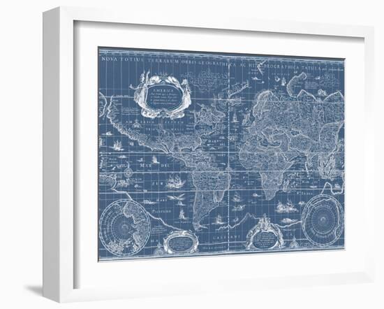 Blueprint World Map-Willem Blaeu-Framed Art Print