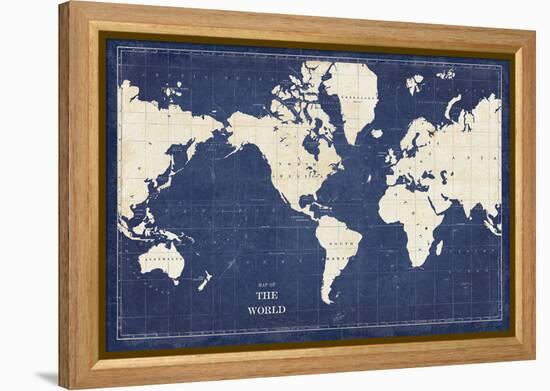 Blueprint World Map-Sue Schlabach-Framed Stretched Canvas