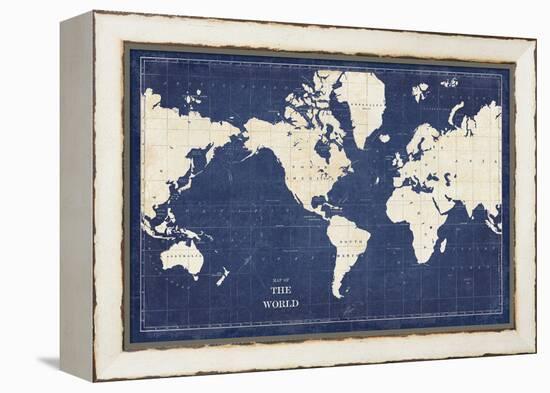 Blueprint World Map-Sue Schlabach-Framed Stretched Canvas