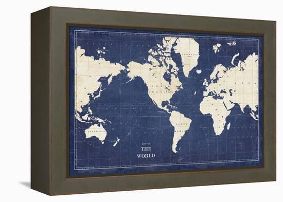 Blueprint World Map-Sue Schlabach-Framed Stretched Canvas