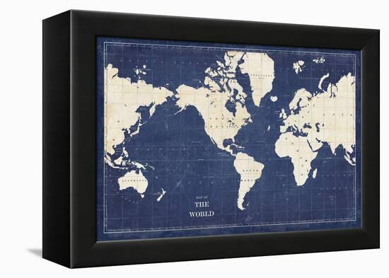 Blueprint World Map-Sue Schlabach-Framed Stretched Canvas