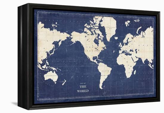 Blueprint World Map-Sue Schlabach-Framed Stretched Canvas