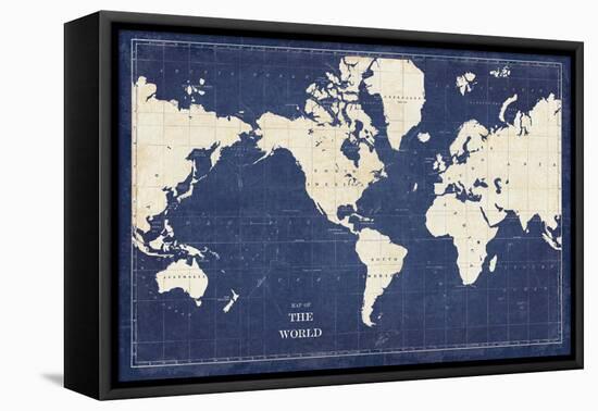 Blueprint World Map-Sue Schlabach-Framed Stretched Canvas