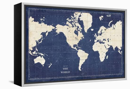 Blueprint World Map-Sue Schlabach-Framed Stretched Canvas