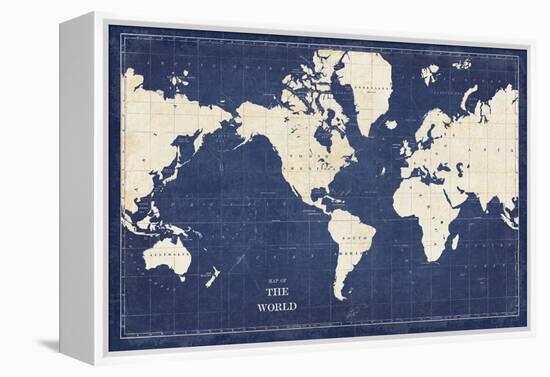 Blueprint World Map-Sue Schlabach-Framed Stretched Canvas