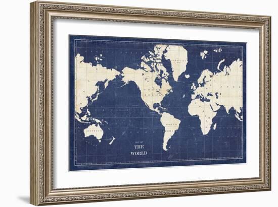 Blueprint World Map-Sue Schlabach-Framed Premium Giclee Print