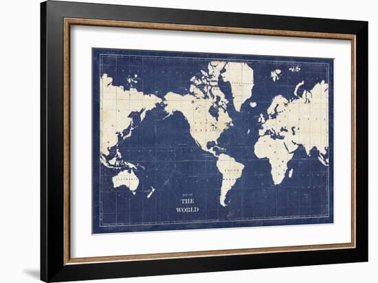 Blueprint World Map-Sue Schlabach-Framed Premium Giclee Print