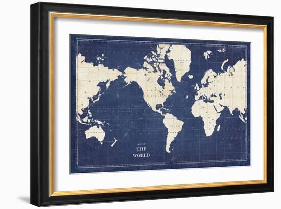 Blueprint World Map-Sue Schlabach-Framed Premium Giclee Print