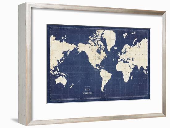 Blueprint World Map-Sue Schlabach-Framed Premium Giclee Print