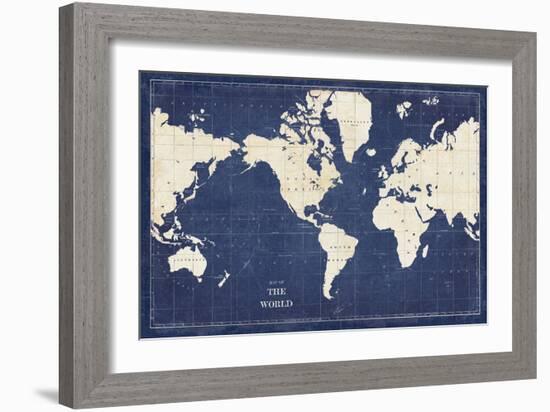 Blueprint World Map-Sue Schlabach-Framed Art Print