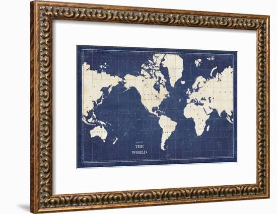 Blueprint World Map-Sue Schlabach-Framed Art Print