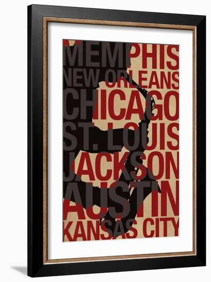 Blues Cities Music-null-Framed Premium Giclee Print