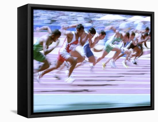 Blured Action at the Start of a Mens 100 Meter Track and Field Race-Paul Sutton-Framed Premier Image Canvas