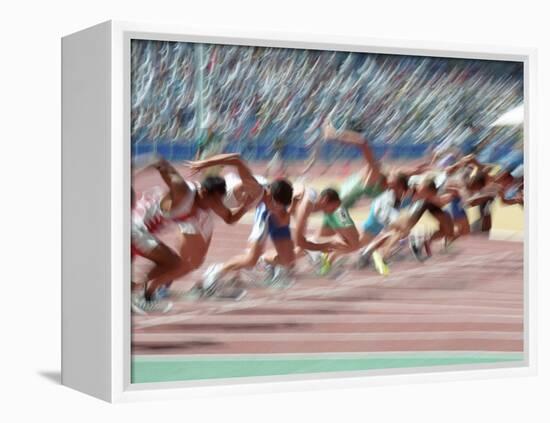 Blured Action at the Start of a Mens 100 Meter Track and Field Race-Paul Sutton-Framed Premier Image Canvas