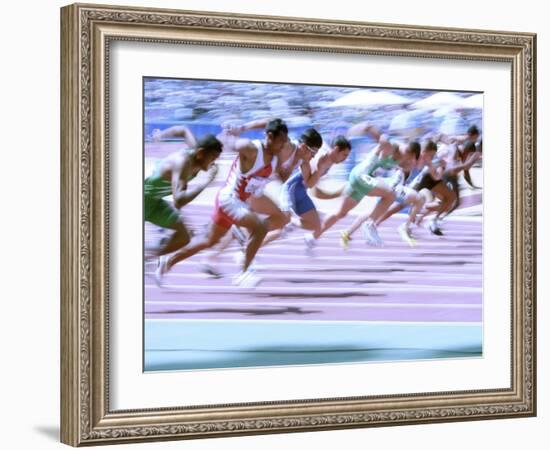 Blured Action at the Start of a Mens 100 Meter Track and Field Race-Paul Sutton-Framed Photographic Print