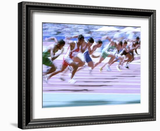 Blured Action at the Start of a Mens 100 Meter Track and Field Race-Paul Sutton-Framed Photographic Print