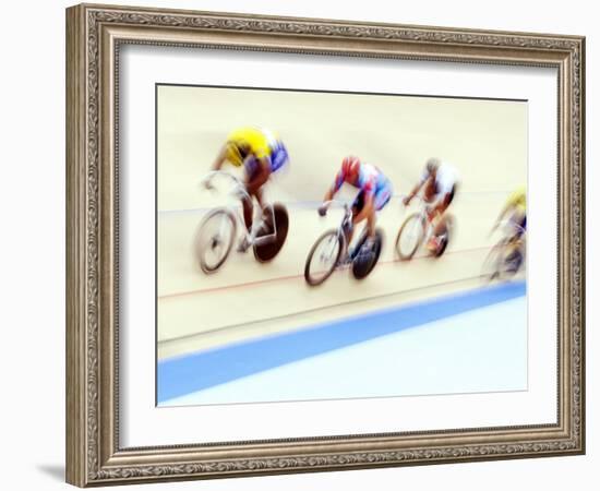 Blurred Action of Cyclist on the Track-Chris Trotman-Framed Photographic Print