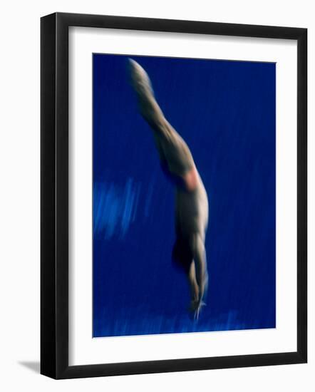 Blurred Action of Male Diver in the Air-null-Framed Photographic Print