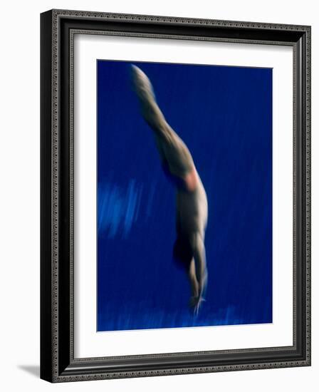 Blurred Action of Male Diver in the Air-null-Framed Photographic Print