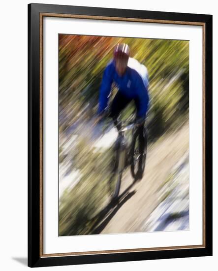 Blurred Action of Recreational Mountain Biker Riding on the Trails-null-Framed Photographic Print