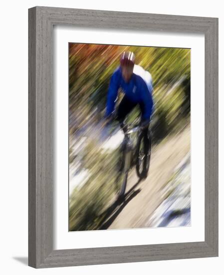 Blurred Action of Recreational Mountain Biker Riding on the Trails-null-Framed Photographic Print