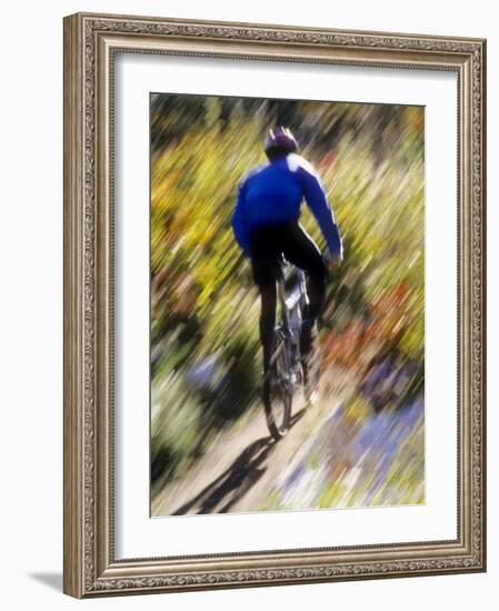 Blurred Action of Recreational Mountain Biker Riding on the Trails-null-Framed Photographic Print