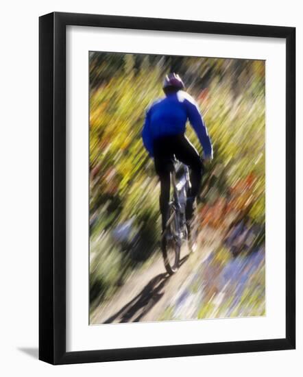 Blurred Action of Recreational Mountain Biker Riding on the Trails-null-Framed Photographic Print