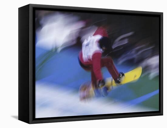 Blurred Action of Snowboarder, Nagano, JPN-null-Framed Premier Image Canvas