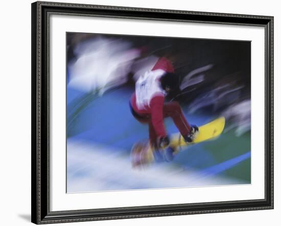 Blurred Action of Snowboarder, Nagano, JPN-null-Framed Photographic Print