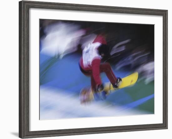 Blurred Action of Snowboarder, Nagano, JPN-null-Framed Photographic Print