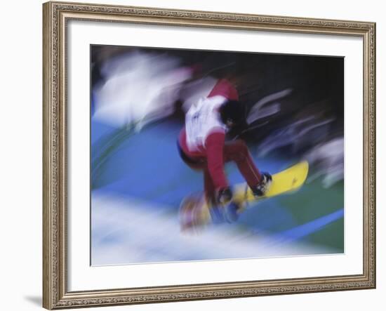 Blurred Action of Snowboarder, Nagano, JPN-null-Framed Photographic Print