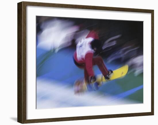 Blurred Action of Snowboarder, Nagano, JPN-null-Framed Photographic Print