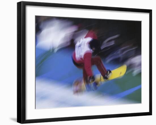 Blurred Action of Snowboarder, Nagano, JPN-null-Framed Photographic Print