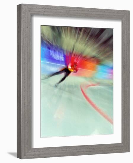 Blurred Action of Speed Skater-Paul Sutton-Framed Photographic Print