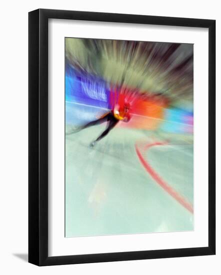 Blurred Action of Speed Skater-Paul Sutton-Framed Photographic Print