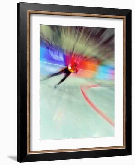 Blurred Action of Speed Skater-Paul Sutton-Framed Photographic Print