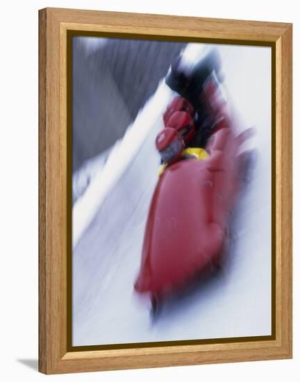 Blurred Action of the Start of 4 Man Bobsled Team, Lake Placid, New York, USA-Chris Trotman-Framed Premier Image Canvas